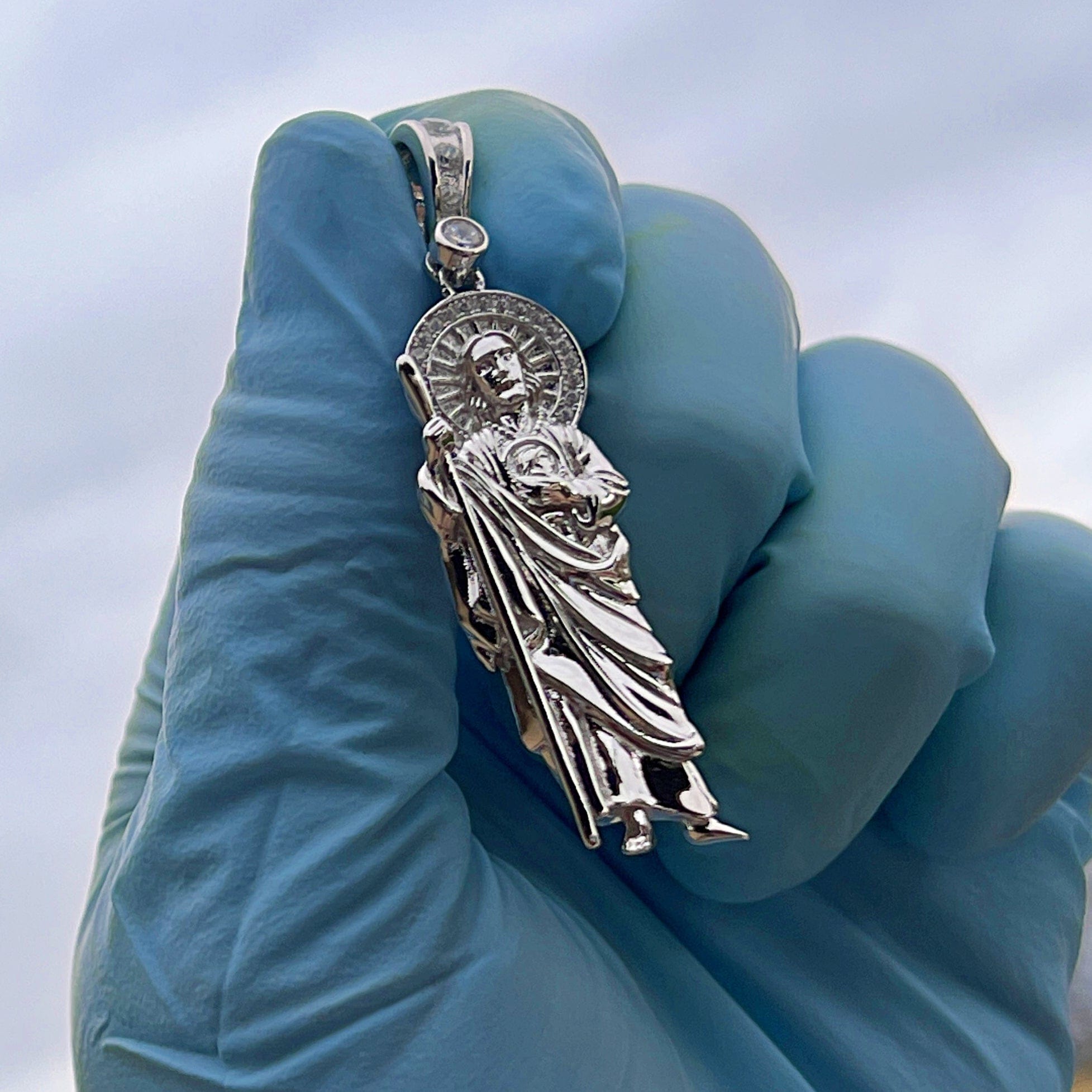 925 Sterling Silver San Judas Tadeo St Saint Jude CZ Pendant