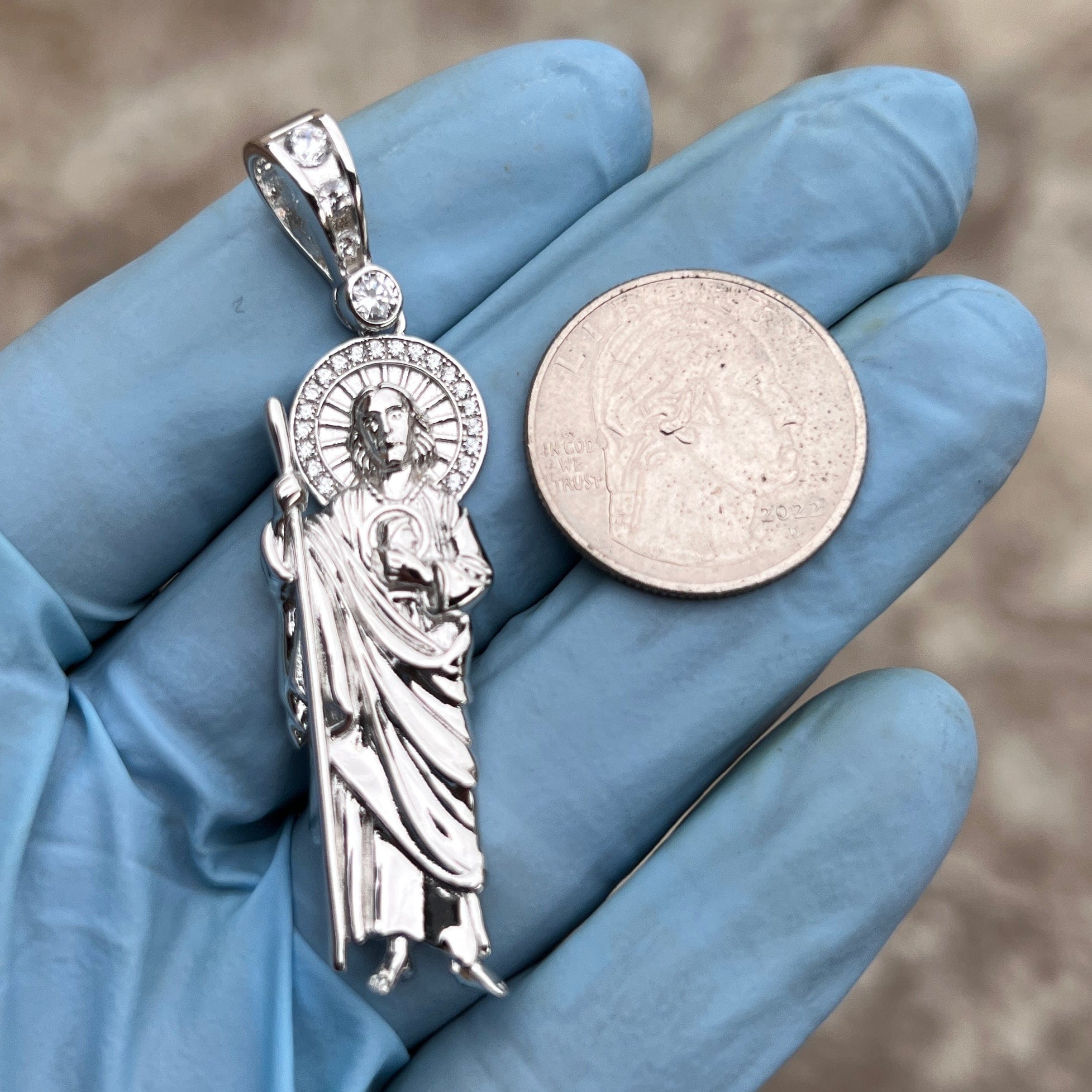925 Sterling Silver Saint Jude / San Judas Tadeo Pendant with CZ Halo ...