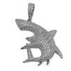 925 Sterling Silver Shark Iced Hip Hop Pendant CZ Flooded Out 2"