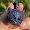 925 Sterling Silver Smiling Devil Emoji Iced Purple CZ Flooded Out Pendant