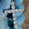 925 Sterling Silver Tennis Cross Pendant Iced CZ Flooded Out 1.75"