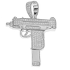 925 Sterling Silver Uzi Submachine Gun Pendant CZ Iced Flooded Out