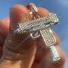 925 Sterling Silver Uzi Submachine Gun Pendant CZ Iced Flooded Out