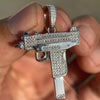 925 Sterling Silver Uzi Submachine Gun Pendant CZ Iced Flooded Out