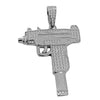 925 Sterling Silver Uzi Submachine Gun Pendant CZ Iced Flooded Out