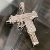 925 Sterling Silver Uzi Submachine Gun Pendant CZ Iced Flooded Out