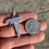 925 Sterling Silver Uzi Submachine Gun Pendant CZ Iced Flooded Out