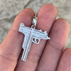 925 Sterling Silver Uzi Submachine Gun Pendant CZ Iced Flooded Out