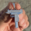 925 Sterling Silver Uzi Submachine Gun Pendant CZ Iced Flooded Out