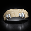 925 Sterling Silver Vampire Fang Grillz: Open Face Heart Cutout Double Caps