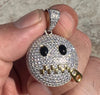 925 Sterling Silver Zipper Mouth Face Emoji Stop Snitching Iced CZ Pendant