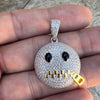 925 Sterling Silver Zipper Mouth Face Emoji Stop Snitching Iced CZ Pendant