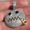 925 Sterling Silver Zipper Mouth Face Emoji Stop Snitching Iced CZ Pendant