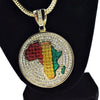 Africa Map Colors Medallion Franco Gold Finish Chain Necklace 36"