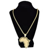 Africa Map Gold Finish Franco Chain Necklace 36"
