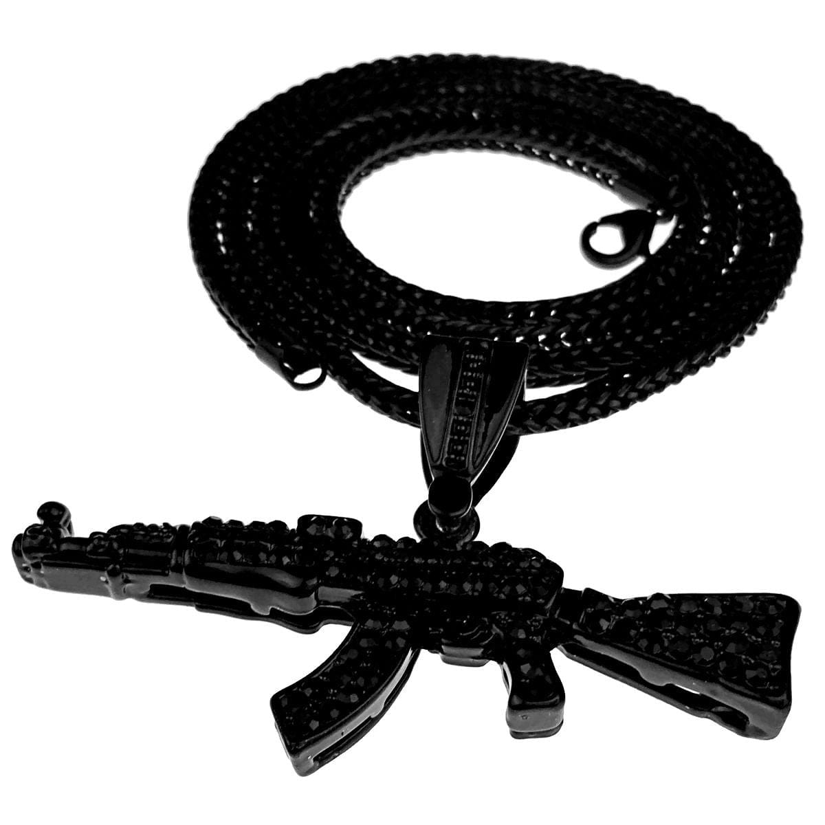 Black AK-47 Rifle Gun Franco Chain Necklace 36