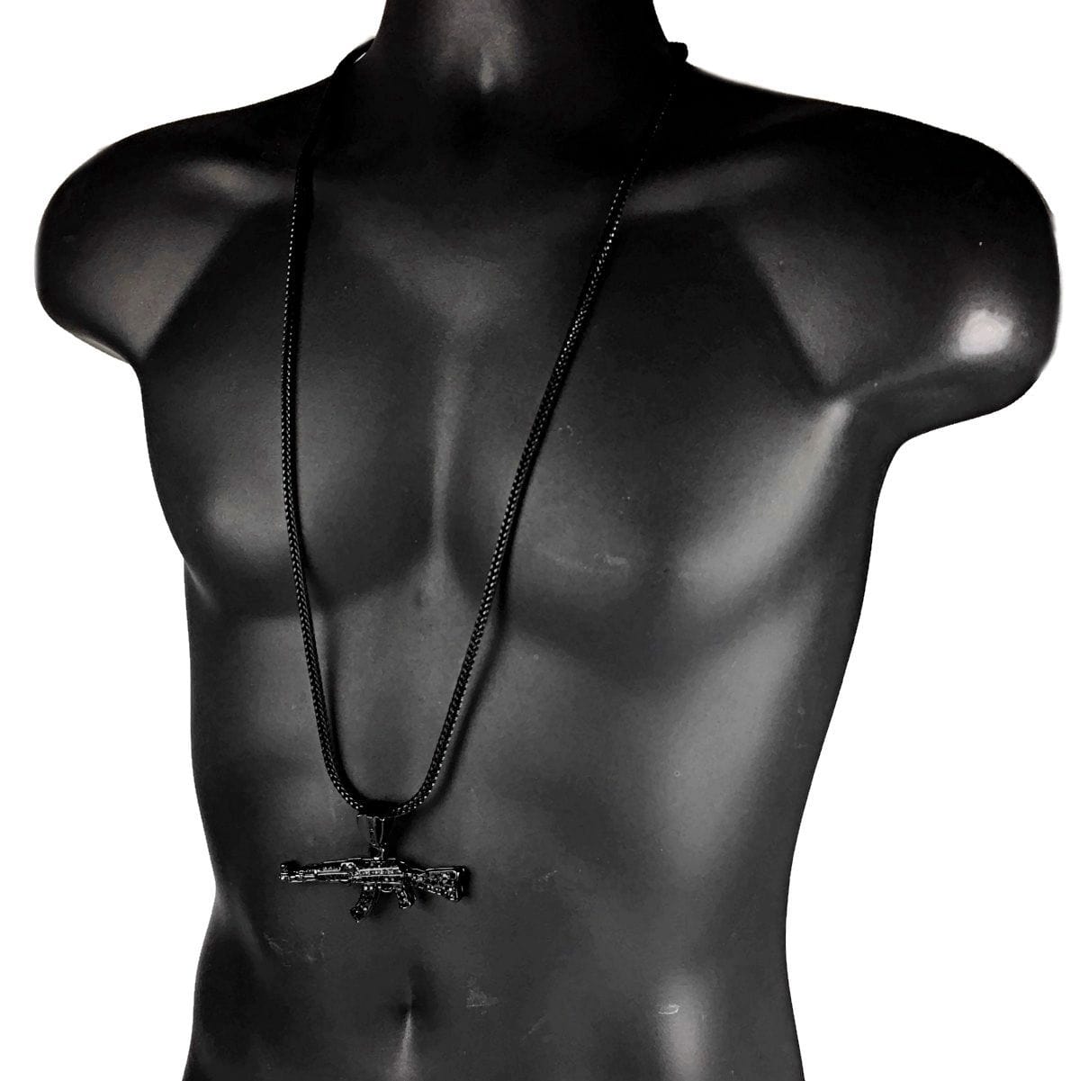 Black AK-47 Rifle Gun Franco Chain Necklace 36
