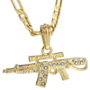 AK-47 Gun Rifle Gold Plated 24" Figaro Chain Necklace