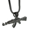 Ak-47 Pendant Gunmetal Gray 36" Franco Chain Necklace