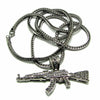 Ak-47 Pendant Gunmetal Gray 36" Franco Chain Necklace