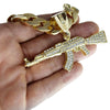 AK-47 Rifle Gun Iced Pendant Cuban Chain Gold Finish Necklace 33"