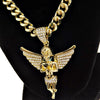 Angel Spread Wings Gold Finish 30" Cuban Chain Necklace
