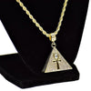 Ankh Pyramid Iced Pendant Gold Finish Rope Chain Necklace 24"