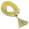 Ankh Pyramid Iced Pendant Gold Finish Rope Chain Necklace 24"