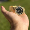 Arabic Numerals Gold Finish Black Face Dial Iced Nugget Watch