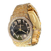 Arabic Numerals Gold Finish Black Face Dial Iced Nugget Watch