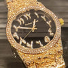 Arabic Numerals Gold Finish Black Face Dial Iced Nugget Watch