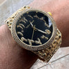 Arabic Numerals Gold Finish Black Face Dial Iced Nugget Watch