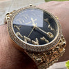 Arabic Numerals Gold Finish Black Face Dial Iced Nugget Watch