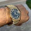 Arabic Numerals Gold Finish Black Face Dial Iced Nugget Watch