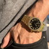 Arabic Numerals Gold Finish Black Face Dial Iced Nugget Watch