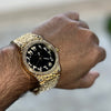 Arabic Numerals Gold Finish Black Face Dial Iced Nugget Watch