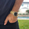 Arabic Numerals Gold Finish Black Face Dial Iced Nugget Watch