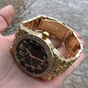 Arabic Numerals Gold Finish Black Face Dial Iced Nugget Watch