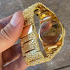 Arabic Numerals Gold Finish Gold Face Dial Iced Nugget Watch