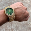 Arabic Numerals Gold Finish Green Face Dial Iced Nugget Watch