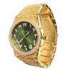 Arabic Numerals Gold Finish Green Face Dial Iced Nugget Watch