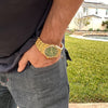 Arabic Numerals Gold Finish Green Face Dial Iced Nugget Watch