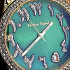 Arabic Numerals Gold Finish Green Face Dial Iced Nugget Watch