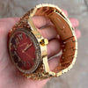 Arabic Numerals Gold Finish Red Face Dial Iced Nugget Watch