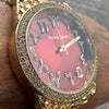 Arabic Numerals Gold Finish Red Face Dial Iced Nugget Watch