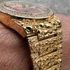 Arabic Numerals Gold Finish Red Face Dial Iced Nugget Watch