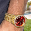 Arabic Numerals Gold Finish Red Face Dial Iced Nugget Watch