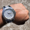 Baguette Micro Pave Silver Tone Iced  Flooded Out Watch