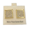 Big 17MM Square Earrings Micro Pave 9 Rows Gold Finish Screw Back