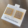 Big 17MM Square Earrings Micro Pave 9 Rows Gold Finish Screw Back